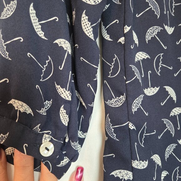 DownEast Casual Women's Flat Collar Umbrella Print Sheer Blouse Size XS - Picture 6 of 8